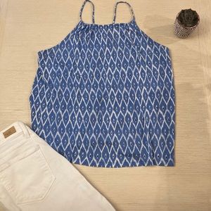 Joie Halter Neck geometric Blue and white Sleeveless  Rayon Blouse Tank Top